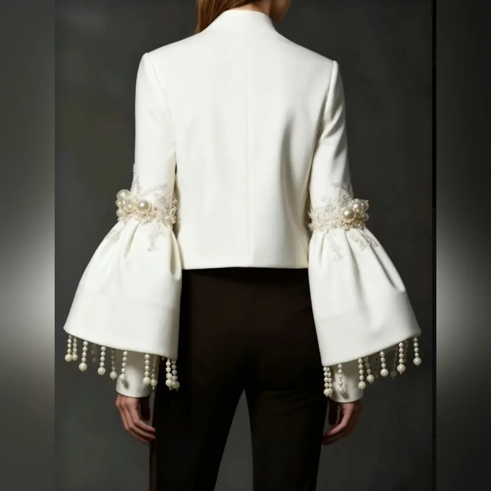 Elegant White Jacket with Pearl Embellishments - Picture 2 of 7